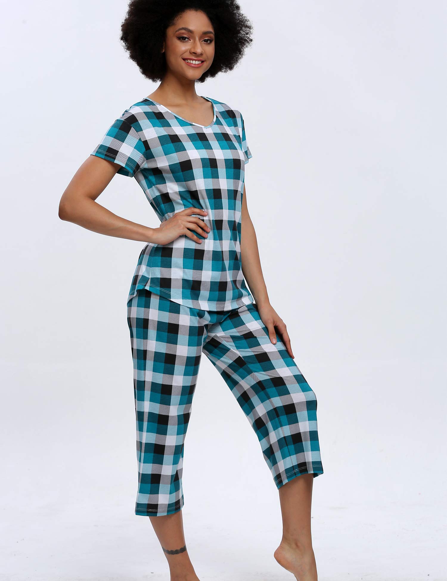 ENJOYNIGHT Pajamas Set Women\'s Cute Tops with Capri Pants Sleepwear Sets Plus Pj Lounge Nightgowns (Lattice G, XXX-Large)