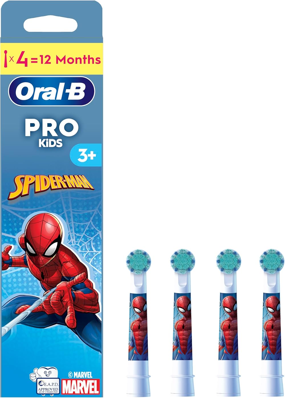 Oral-B Pro Kids Electric Toothbrush Heads, Spiderman, Pack of 4