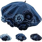 Busnos Beret Hat for Women French Artist Painter Beret Fashionable Cute Flower Denim Sun Hat Woman's French Denim Hats Gift