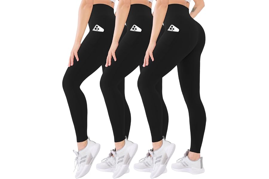 Blisset 3 Pack High Waisted Leggings for Women with Pockets Soft Active Tummy Control Pants for Yoga Running & Daily Wear