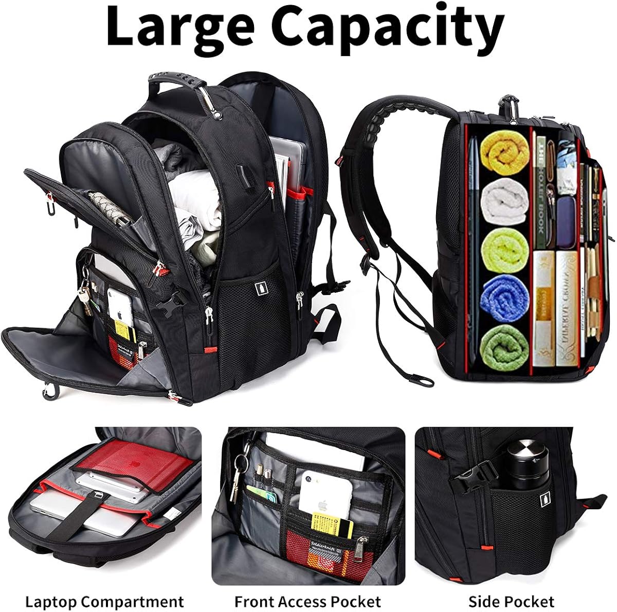 Durable 50L Travel Laptop Backpack with USB Charging Port fit 17 Inch Laptops: Computers & Accessories