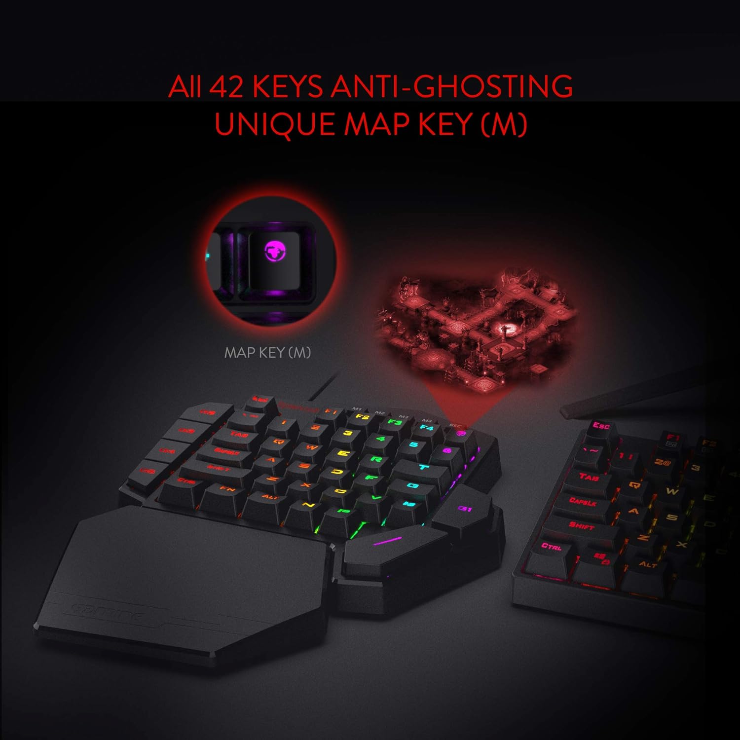 Redragon K585 DITI One-Handed RGB Mechanical Gaming Keyboard, Brown Switches, Type-C Professional Gaming Keypad with 7 Onboard Macro Keys, Detachable Wrist Rest, 42 Keys: Computers & Accessories