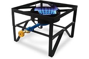 Sonret Single Burner Propane Gas Stove - Square Outdoor Propane Burner Heavy Duty - Portable Gas Stove Burner Propane Outdoor Burner -with Hose Pipe, Adjustable 0-20Psi Regulator for Home Brewing