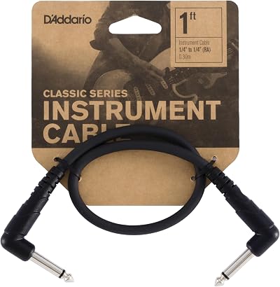 Daddario Accessories Classic Series Patch Cables 1 ft Right Angle Guitar Pedal