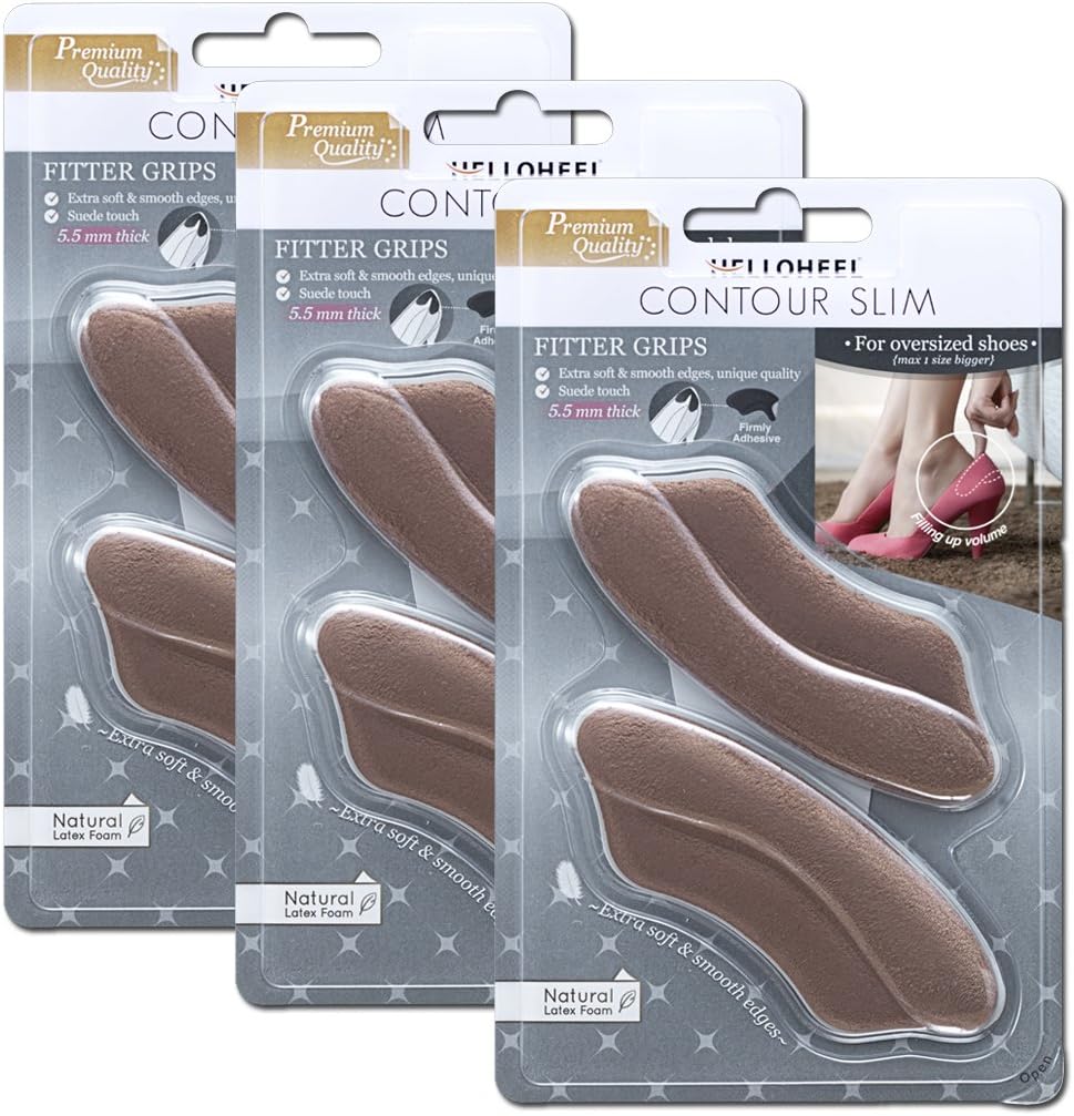 3 Pairs of Luxury Heel Grips, Contour Fitter Grip Natural Latex Foam Brown Color Free Worldwide Shipping