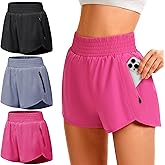 TVKSOM Women's Athletic Workout Shorts High Waisted with Zipper Pockets Gym Elastic Running Shorts for Women Casual