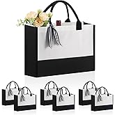 OKBA 6 PCS Personalized Classic Canvas Tote Bag(Black and White),Inside Zipper Pocket Grocery Tote DIY Gift,for Wedding,Birthday,Beach,Perfect Gifts for Women,Mom,Teachers,Friends