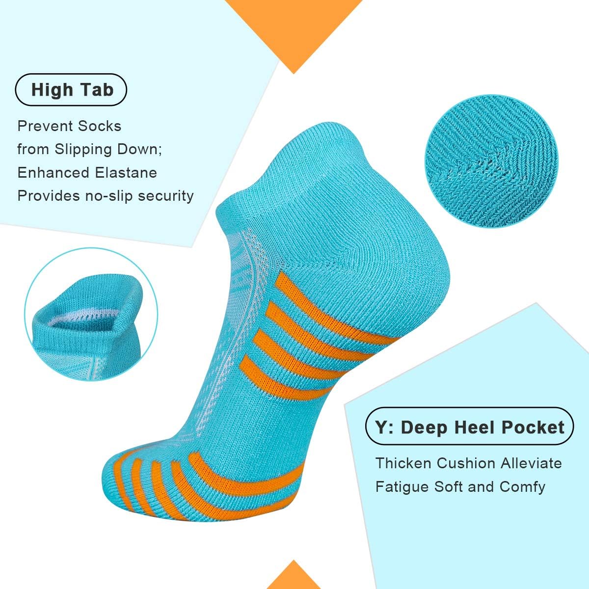 LITERRA Womens Ankle Socks 6-Pairs Athletic Running Low Cut Socks Cushioned : Clothing