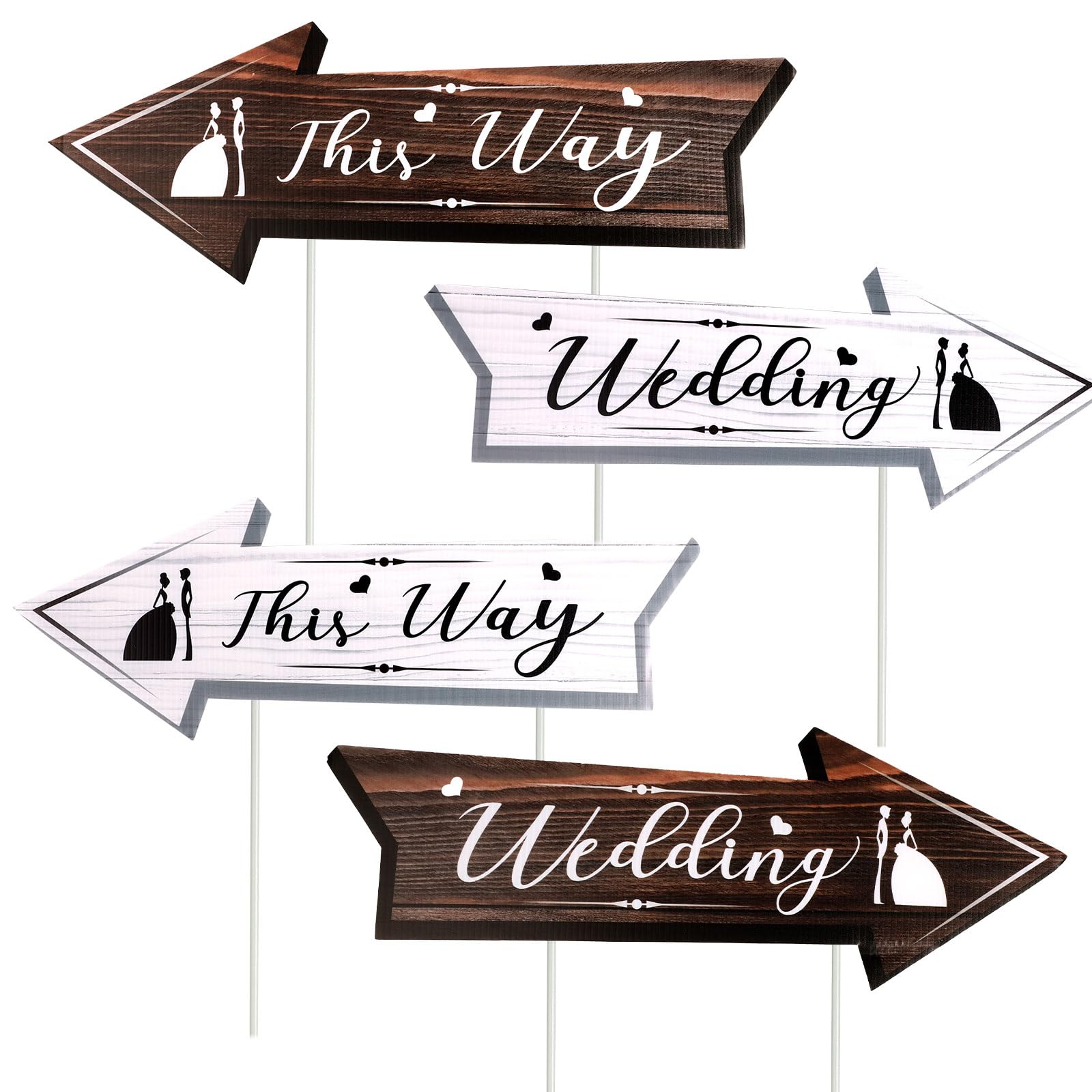 SAVITA 4pcs Directional Road Sign, 17x6 Inch Yard Signs With Stakes Double-Side Printed Arrow Waterproof for Wedding Ceremony & Reception Outdoor