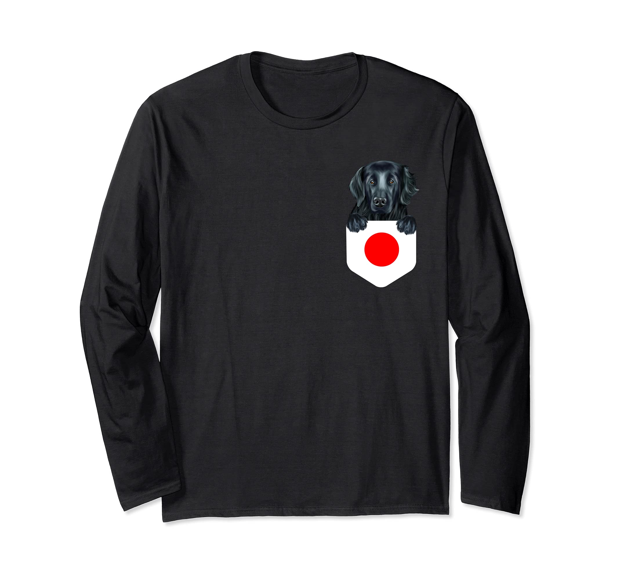 Japan Flag Flat-Coated Retriever Dog In Pocket Long Sleeve T-Shirt