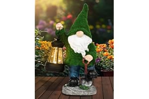 YODY Solar Garden Statues Outdoor Decor- Yard Decorations for Outside Clearance, Lawn Ornaments, Patio, Balcony- Flocked Garden Gnome with LED Light- Unique Birthday House Warming Gifts for Women, Mom