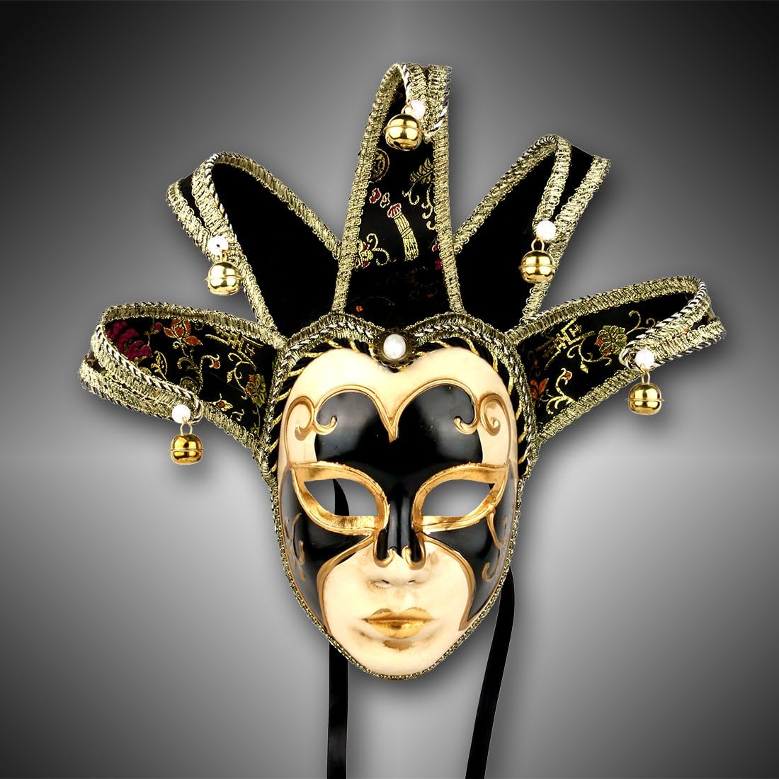 YU FENG Handpainted Mask, Jester Costume for Carnival Black, Masquerade Fancy Dress, E_black - Image 3