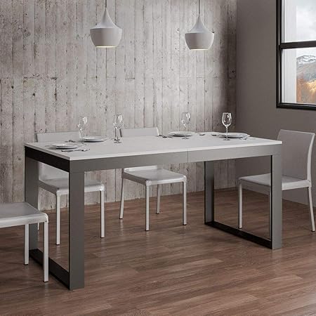 Itamoby Tecno Evolution Ausziehtisch 180->284 cm, Platte Weiß und Rahmen Anthrazit, L.180 P. 90 H.77 (ausziehbar bis zu 284 c