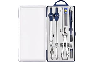Unjoo 9Pcs Precision Geometry Set Metal Compass, Geometry Tool Tool Set with Shatterproof Storage Box, Circle Drafting Tool and Architecture, Drafting Kits for Engineers Students(Blue)