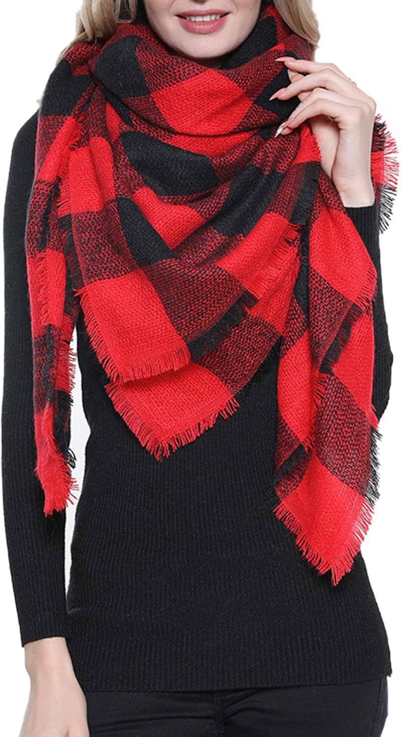 Plaid Blanket Scarf Women Big Square Long Scarves Warm Tartan Checked Shaw at  Women’s Clothing store