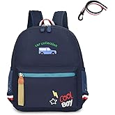 willikiva Cartoon Bus 12 Kindergarten Backpack for Kids Girls and Boys,Waterproof Preschool Toddler Backpack Wiht Leash and Safety Harness(Deep Blue)