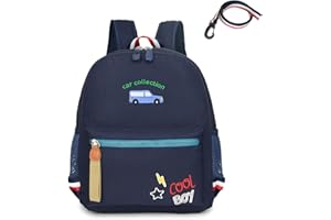 willikiva Cartoon Bus 12 Kindergarten Backpack for Kids Girls and Boys,Waterproof Preschool Toddler Backpack Wiht Leash and Safety Harness(Deep Blue)