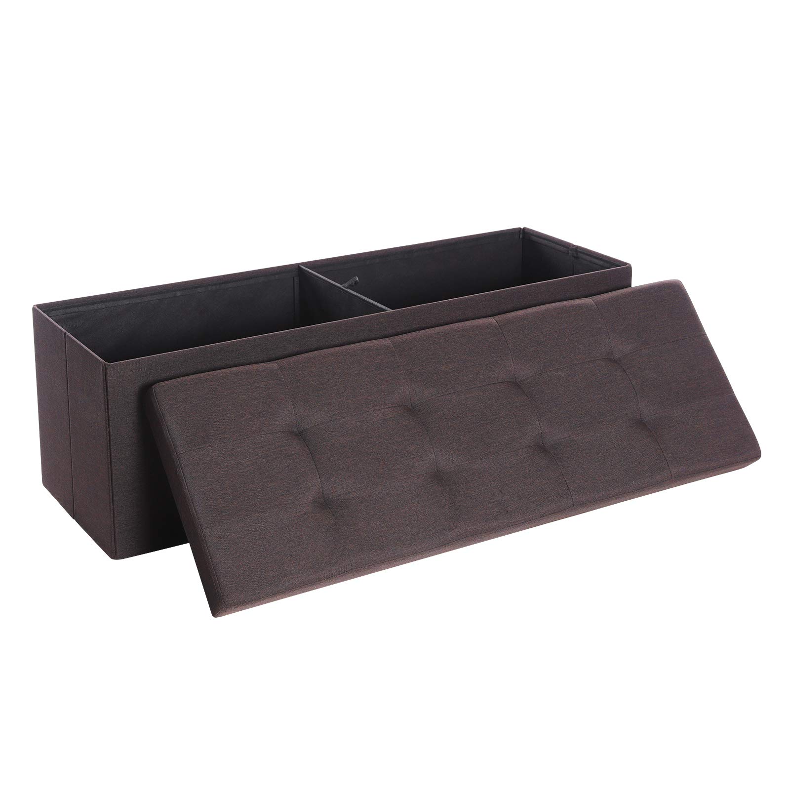 SONGMICS Folding Storage Ottoman Bench, Foot Rest, Stool, Storage Chest with Wooden Divider, Holds up to 660 lb, Brown ULSF77BR