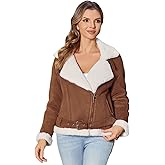 Women's Faux Shearing Moto Jacket Thick Fur Lined Coat Sherpa Leather Jacket