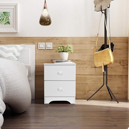 Amazon Com Kangmoon White Wood Nightstand 2 Drawers Bedside Table Cabinet With Solid Wood Legs Bedroom Furniture