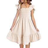 DOKOTOO KIDS Girls Summer Dresses Tween Ruffle Smocked Dress 6-15 Years | Medium Elastic Texture Fabric, Lined, High Waist, Teen A-Line Swing Boho Dressy Sundress, Wedding, Prom, Holiday