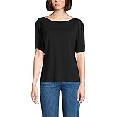 Lands' End Women's Elbow Sleeve Supima Cotton Boatneck T-Shirt