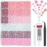 qiipii 3mm-10mm Flatback Pink Pearls and Resin Rhinestones w B7000 Jewelry Glue for Bedazzling Crafting White AB Half Pearls Gems Stones Diamonds Charms for Face Eyes Makeup Tumblers Bottles Beauty