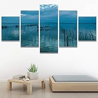 SIGNWIN 5 Panel Canvas Wall Art Modern Art Farmhouse/Country Lake Multicolor Nature Photography Relax/Calm for Home Decorations Ready to Hang - 60