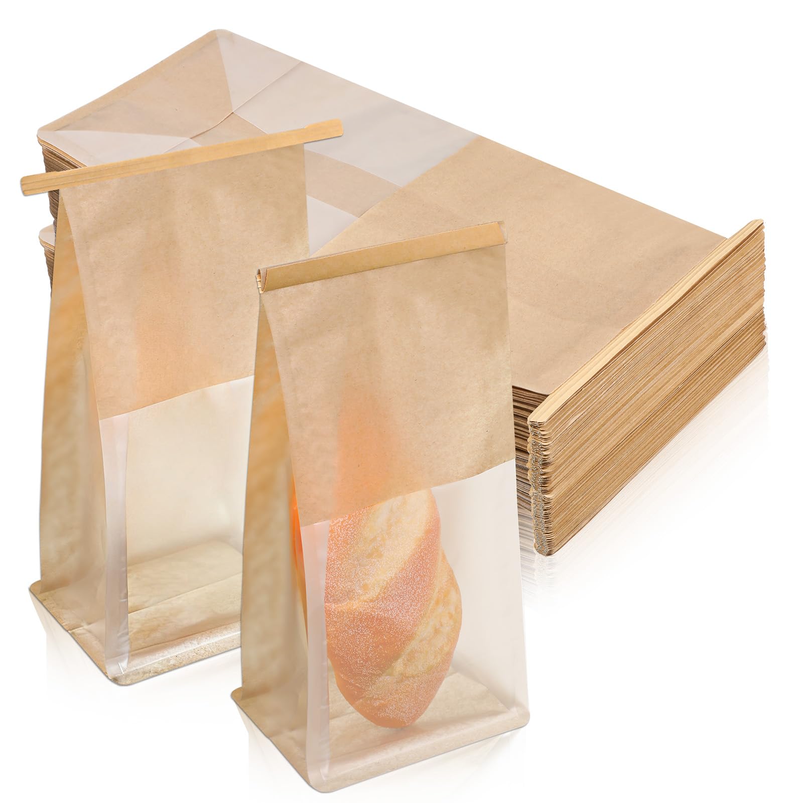 Photo 1 of 100PCS Bakery Bags with Window, Resealable Tin Tie Tab Lock Bread Storage Bag, Clear Front Pastry Bags, Paper Cookie Treat Bag for Packaging Cookies, Loaf, Popcorn, Bread, Candies, Snacks
