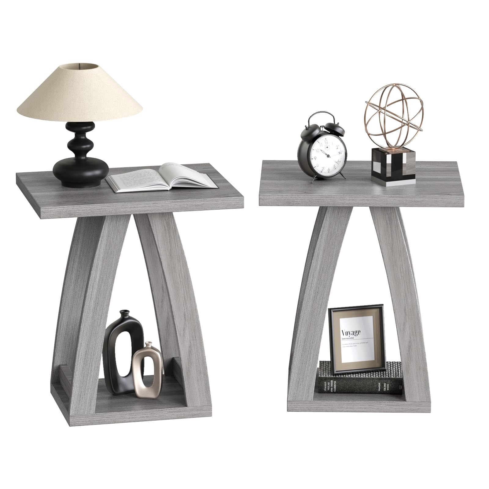 Photo 1 of FROMJBEST End Tables Living Room, Side Table Beside Sofa, Nightstand for Bedroom, Couch Side Table with Shelf, Modern End Table for Living Room, Grey End Table Set of 2