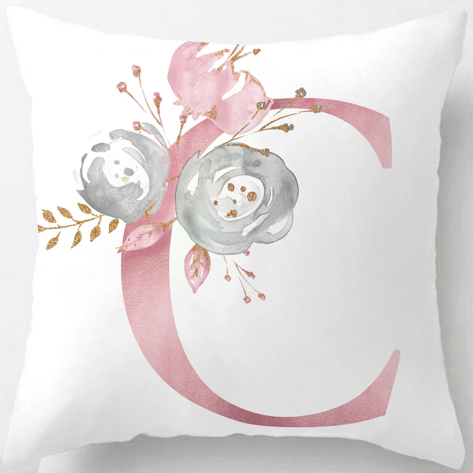 Tillskuch Pink Cushion Covers Cute Alphabet Decorative Throw Pillow Cover Square Letter Pillow Protectors for Sofa Couch Bedroom Chair Home Decor 45cm x 45cm(C)