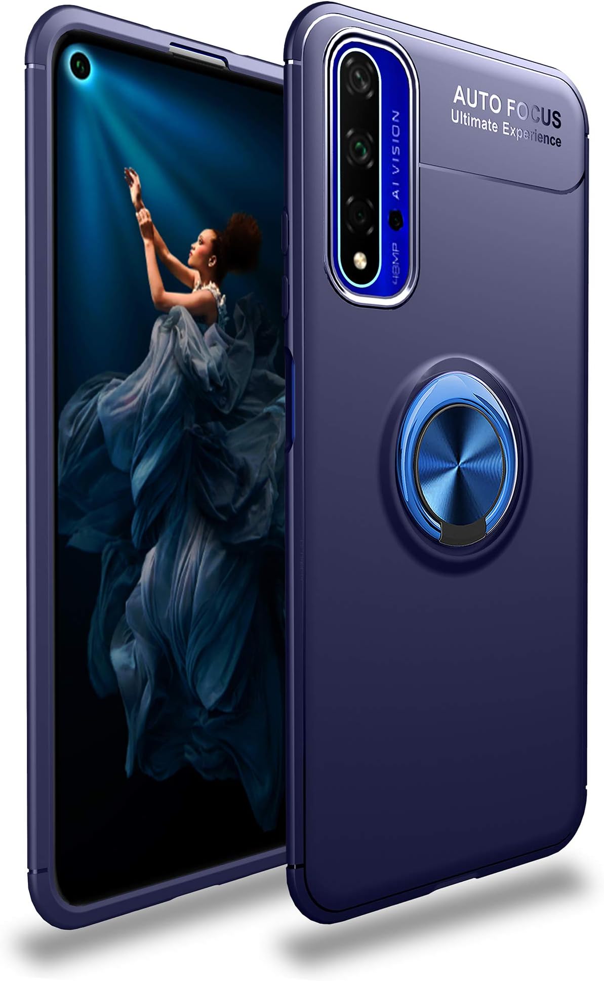 POPUPE for Huawei Nova 5T Case,150 Degree Folding 360 Degree Rotating Metal Ring & Magnetic Iron Block TPU Micro Frosted Anti-Collision Case for Huawei Nova 5T (F)