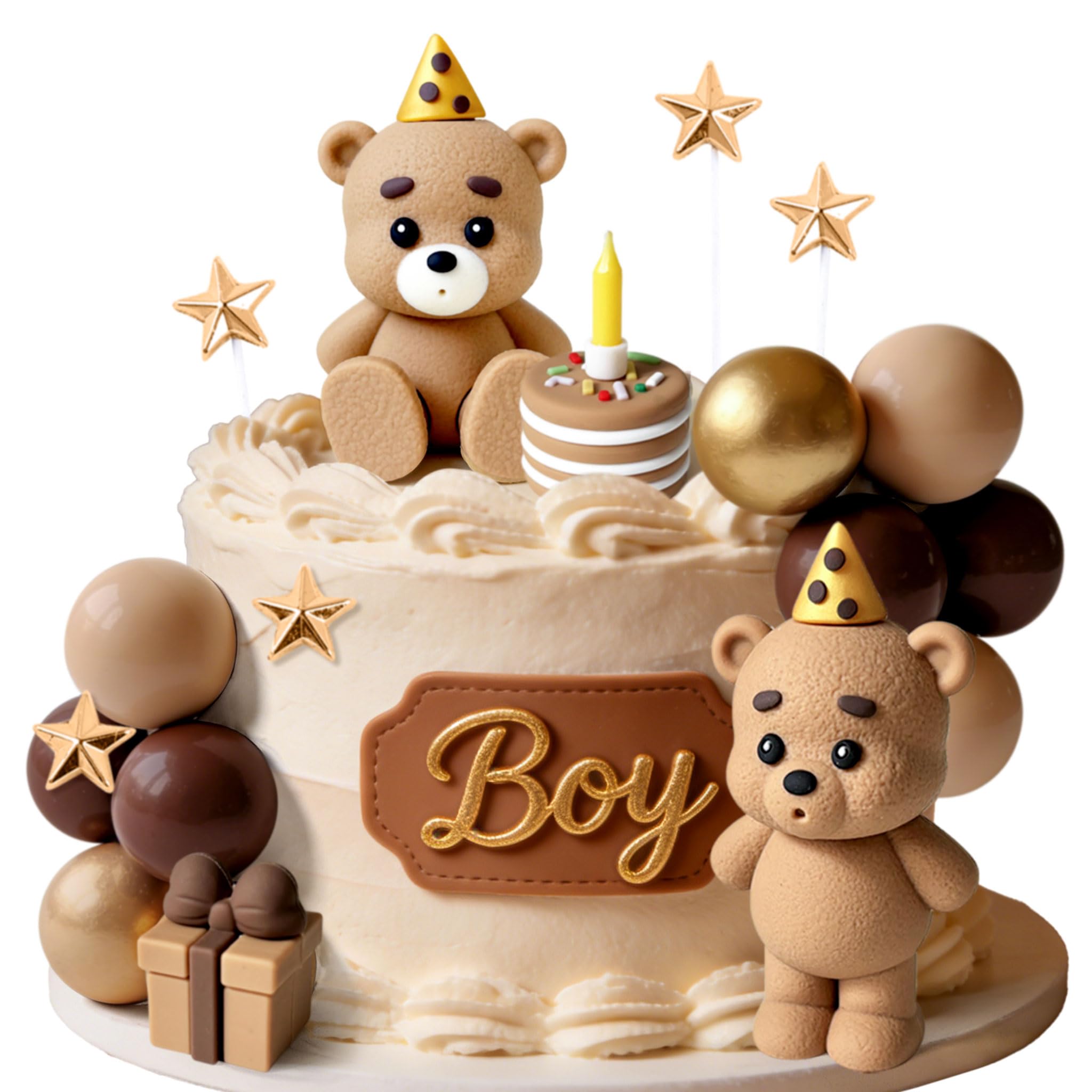 LaVenty Brown Bear Cake Decoration Beige Brown Balls Cake Topper Boho Cake Cake Decoration Baby Shower Birthday Cake Decoration