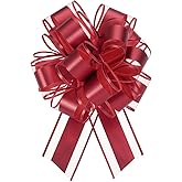 MECCANIXITY 6pcs 8 Inch Large Big Pull Bow Metallic Organza Gift Wrapping Bows Ribbon for Wedding Car Baskets Presents Christmas Bow, Burgundy