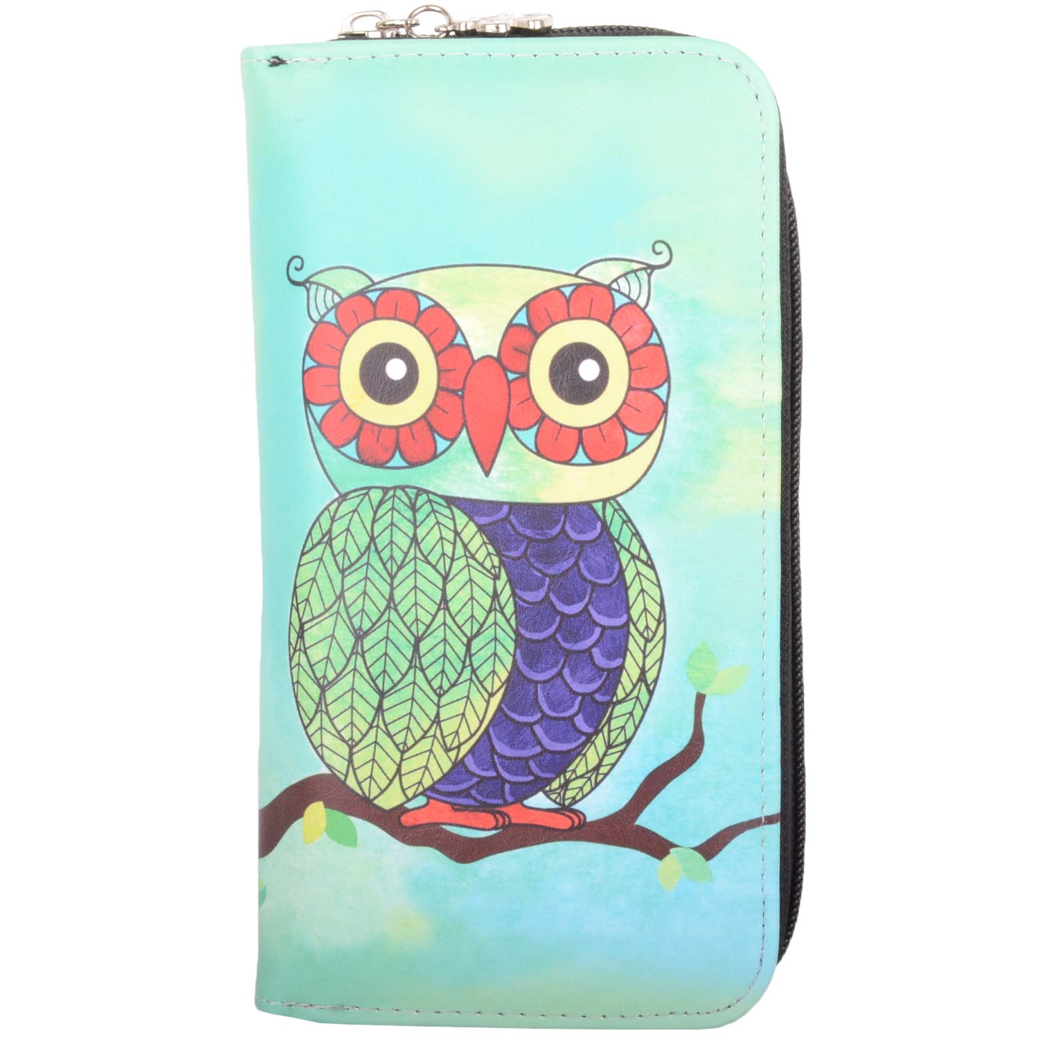 Valita Womens Large Faux Leather RFID Protected Money Credit Card Animal Purse - Owl