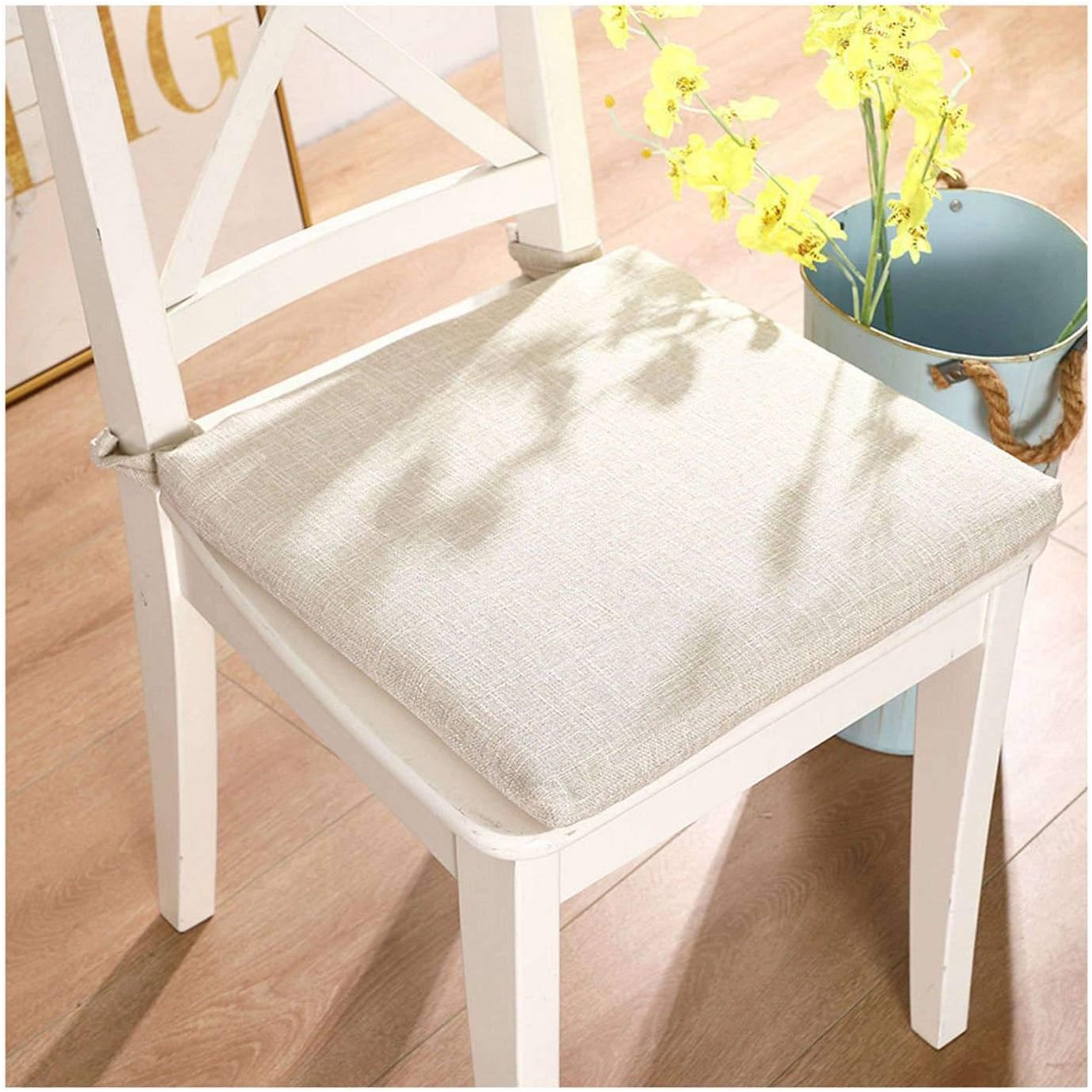 JLWM Cojín para Silla Algodón Lino, Color Liso A Cuadros Enrejado