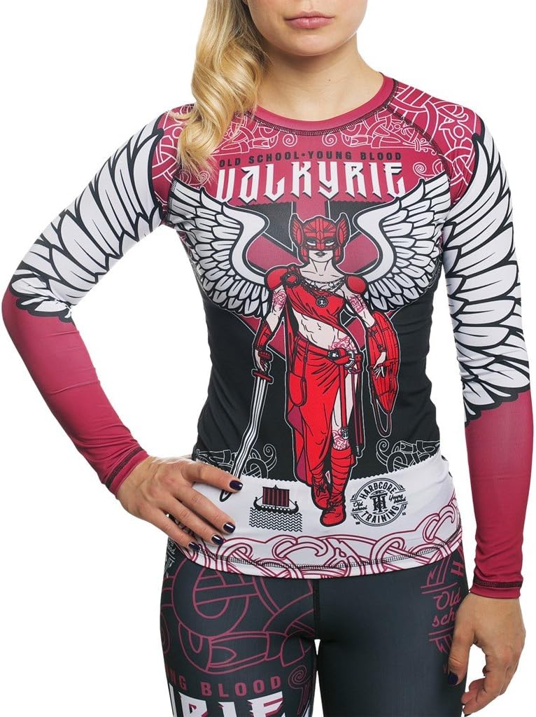 Hardcore Training Valkyrie Rash Guard Women Compression Shirt Long Sleeve Base Layer Tight Fitness Yoga Pilates Running Gym Workout MMA No Gi