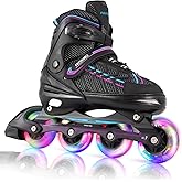 Fotoumgl Inline Skates for Kids and Youth, Adjustable, Light Up Wheels, Beginner, Black, US 1-5, Girls