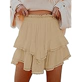 Aoudery Flowy Shorts for Women Casual Boho Ruffle Tiered Skorts High Waist Mini Skirts Golf Tennis Butterfly Crochet Shorts
