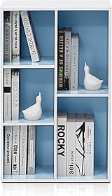 Furinno LUDER 5-Cube Book Shelf White Light Blue 49.5W x 80H x 23.9D cm view 3