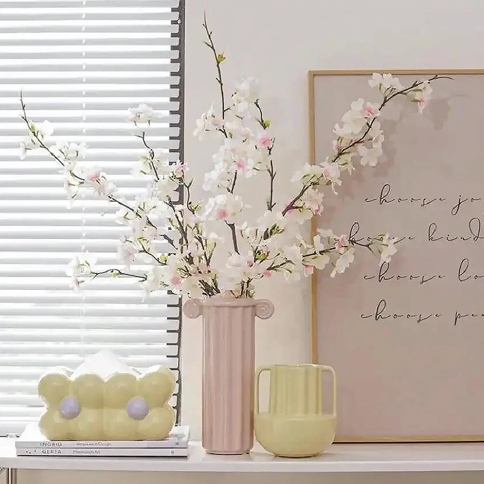 Bacucine 6PCS Artificial Cherry Blossom Branches Faux Cherry Silk Flowers Vine Tall Stems Artificial Flower for Vase Wedding Home Decor (Light Pink)