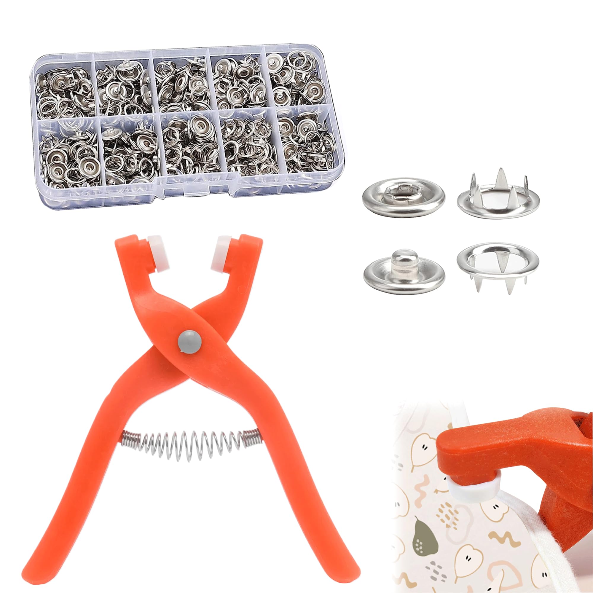 400PCS Five Claw Buckle Tool Set 9.5MM Metal Snap Buttons with Fastener Pliers Tool Kit Convenient Storage Snap Button Fastener Kit with Storage Box Press Studs Kit for Sewing DIY Crafts Clothes