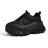 LUCKY STEP Women's Rhinestone Chunky Sneakers Breathable Lace-Up Platform Walking Sneakers Fashion Casual Dad Shoes