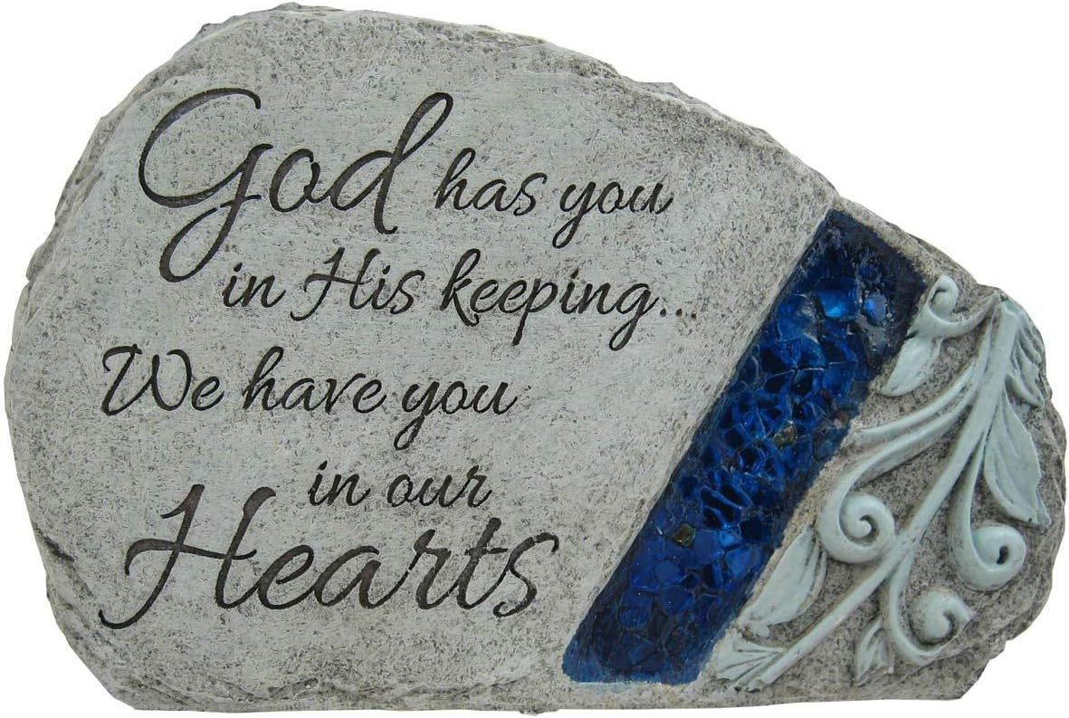 Hardscaping Materials - Carson Memorial Garden Stone With Blue Mosaic Solar Accent - God Has You In His Keeping We Have You In Our Hearts
