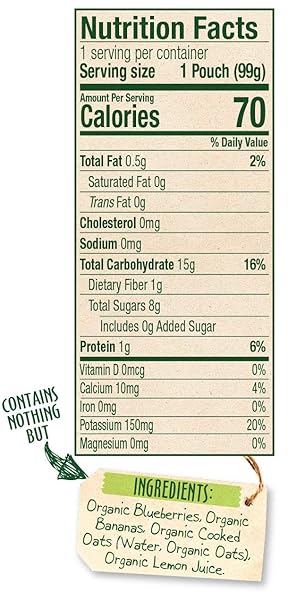 SPROUT ORGANIC BABY FOOD, STAGE 2 POUCHES, FRUIT VEGGIE & GRAIN BLEND, BLUEBERRY BANANA OATMEAL, 3.5 OZ PUREES (PACK OF 6)