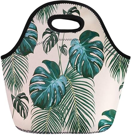 ACOVE - Bolsa de almuerzo aislada con diseño de hojas de color azul con