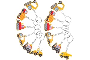 Healvian 12pcs Construction Theme Key Rings for Boys Shower Party Favors with Creative PVC Including