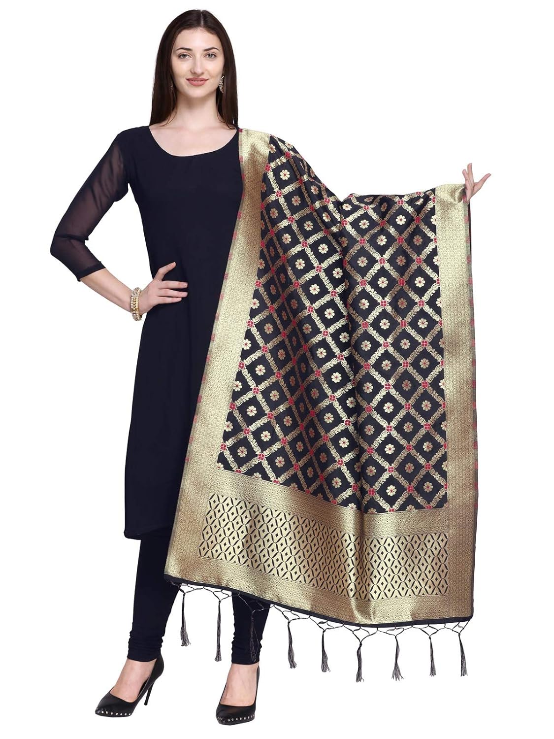 kanchnar silk dupatta with banrasi work