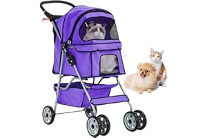 DOPINMIN 4 Wheels Cat Stroller, Pet Dog Jogger Stroller, Folding Carrier Waterproof Puppy Stroller with Cup Holder & Removable Liner, Dog Strollers for Small Dogs, for Small and Medium Pet Supplies (Purple)