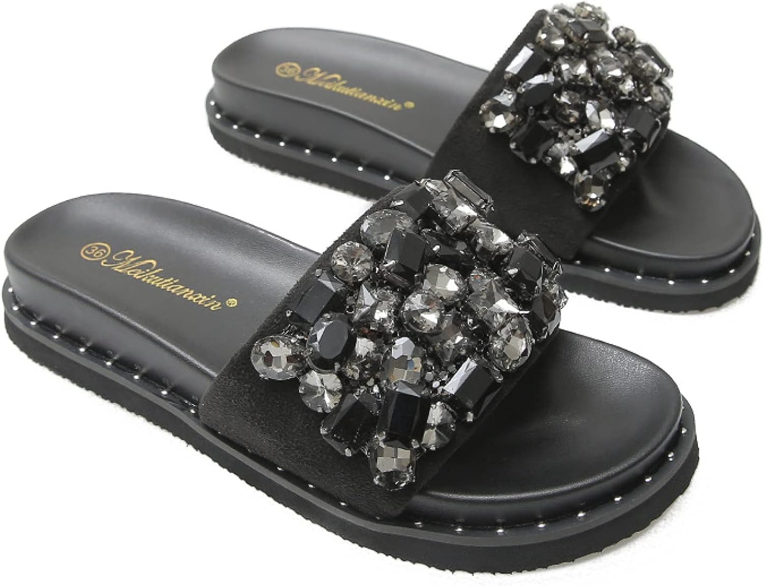 Amazon.com | Womens Fashion Flat Platform Sandal, Comfy Peep Toe Rhinestone Vamp Anti Slip 